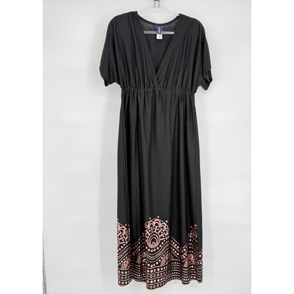 Swimsuits for All Black Boho Maxi Dress Tribal Print Elastic Waist Size 10 12‎